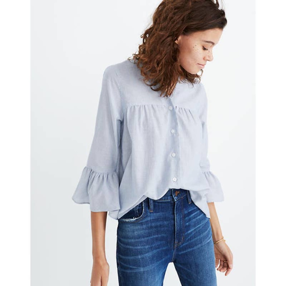 MADEWELL veranda blue white striped bell sleeve shirt size x-small XS